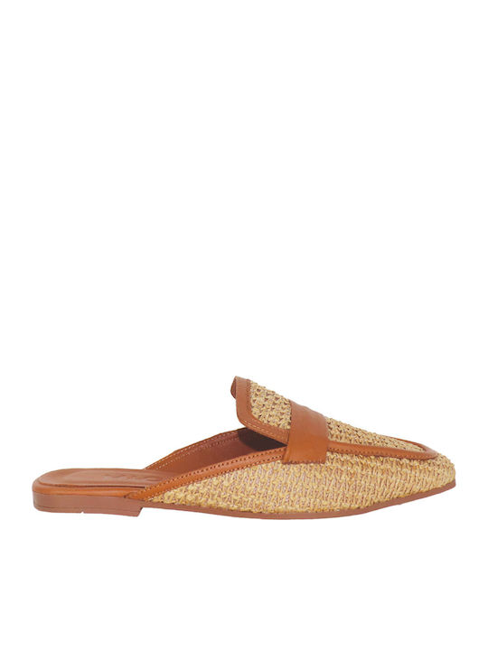Flat Δερμάτινα Mules σε Ταμπά Χρώμα