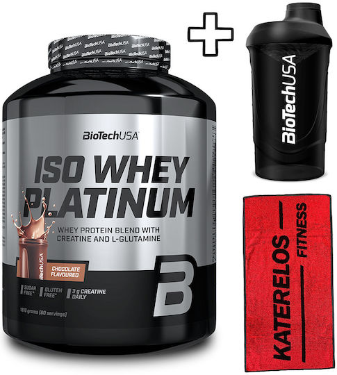 Biotech Usa Iso Whey Platinum 1816g Cookies & Cream & Biotech Usa Wave Shaker 600ml Black-smoked & Katerelos Fitness Sports Towel 100x50cm Black Red Custom Bundle