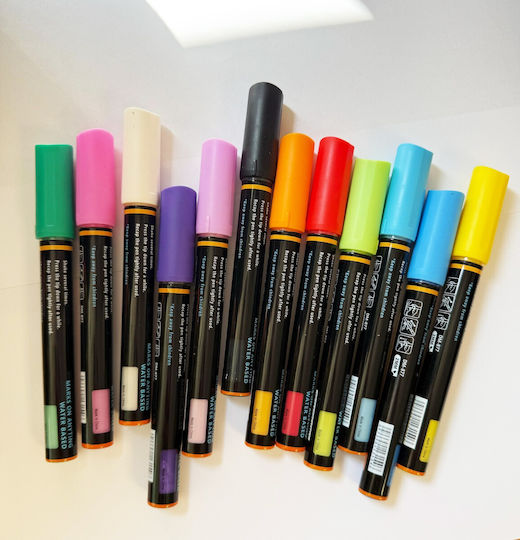 Acrylic Markers Multicolor 2mm Set 12 Pieces