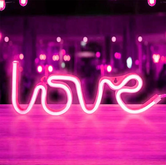 Led Decorative Lamp Neon Love Model Violet Light Battery Usb Cable Powered 34.5 X 13 Cm