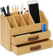 Office Organizer Relaxdays Bamboo 2 X Drawers & Mobile Phone Holder 19 X 24 X 14 Cm Natural 10051362_469