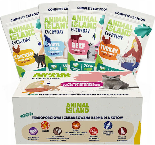 Animal Island Wet Cat Food with Beef Chicken Turkey and Fish 80x85gr
