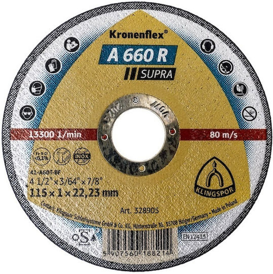 Disc De Tăiere Klingspor A 660 R Supra 115 X 22.23 X 1 Mm Ext 328905
