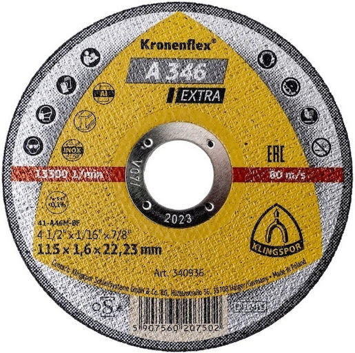 Disc De Tăiere Klingspor A 346 Extra Oțel Inoxidabil Metal 115 X 1.6 X 22.23 Mm Ext 340936