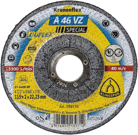 Disc De Tăiere Klingspor A 46vz Special Oțel 115 X 2 X 22.23 Mm Ext 298176