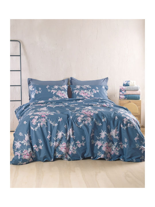 Rythmos Springtime Nova Σετ Σεντόνια King Size με Λάστιχο 230x260+25εκ. Navy Μπλε (4τμχ)