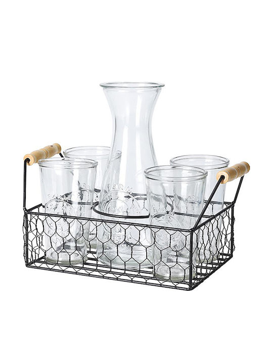Metallic Decanter for Serving with Stopper and Glasses 6 Pieces