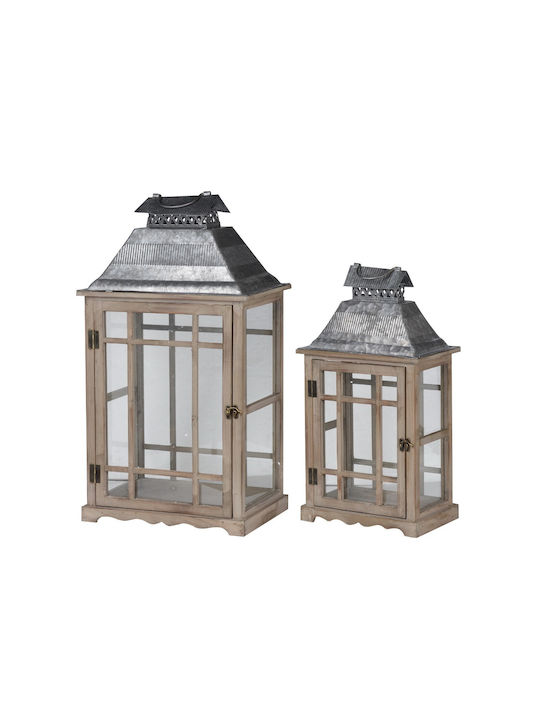 Artekko Set Wooden Tabletop Lanterns Brown 2 Pieces