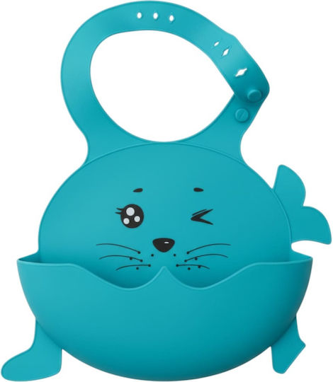 Queen Mother Happy Seal Αδιάβροχη Σαλιάρα Σιλικόνης με Τσέπη Turquoise