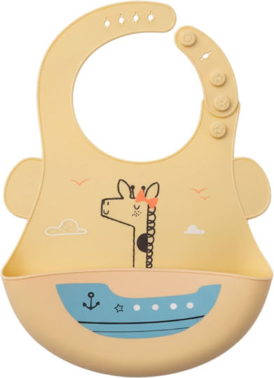 Queen Mother Giraffe On A Boat Αδιάβροχη Σαλιάρα Σιλικόνης με Τσέπη Εκρού
