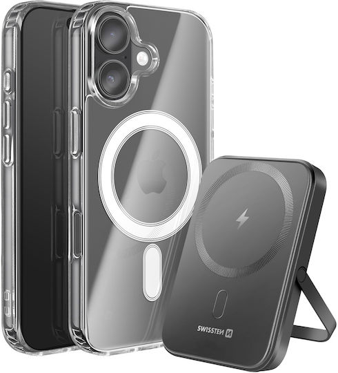 Swissten Magsafe Pack Iphone 16 Bi-material Case 5000 Mah Powerbank Transparent