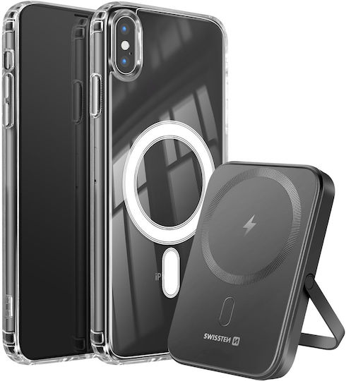 Swissten Magsafe iPhone XS Max Комплект Калъф Двоен Материал 5000 mAh Powerbank Прозрачен
