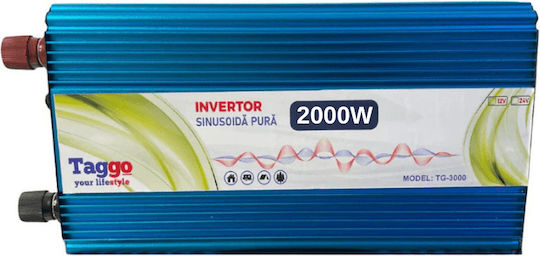 Taggo Inverter Auto Undă Sinusoidală Pură 2000W pentru Conversie 12V DC la 220V AC