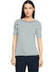 Women's Sweater with Smile Neckline Striped Blue