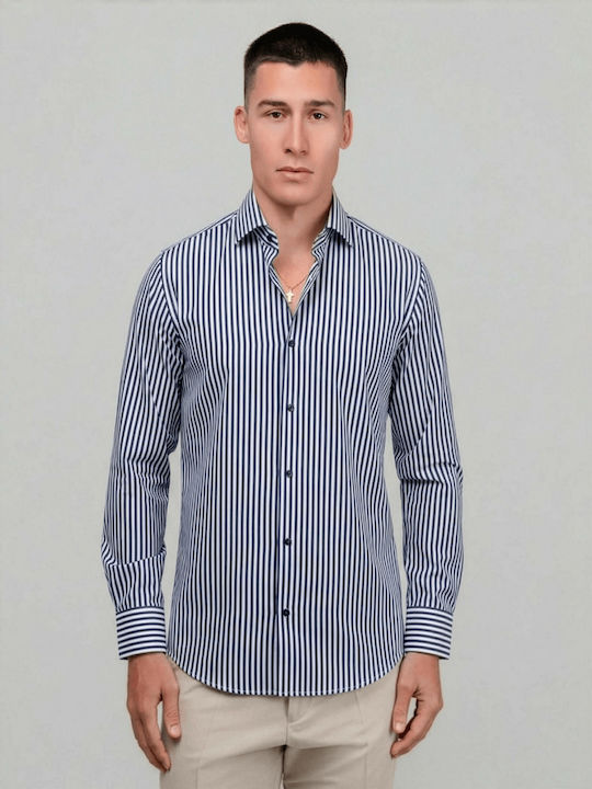 Long Sleeve Shirt Narrow Fit Striped Blue