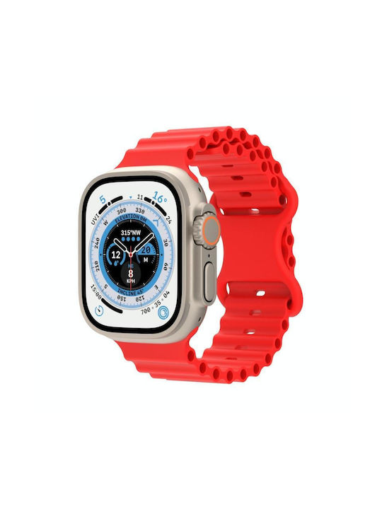 Silicone Watch Strap Ocean Style Apple Watch Ultra 49mm & Watch Ultra 2 49mm Series 9 & 8 & 7 45mm SE 3 & SE 2 & 6 & SE & 5 & 4 44mm 3 & 2 & 1 42mm Red