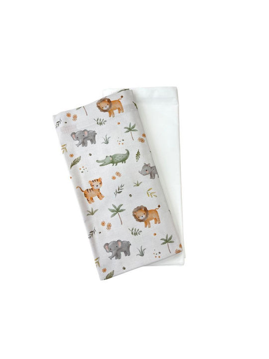 Tiny Toes Set Baby Cradle Cotton Sheets Safari White 70x100cm 2 Pieces