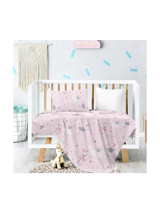 Melinen Set Baby Sheets Crib Cotton Satin Fitted Pink 70x140cm 3pcs