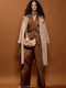 Women's Satin Trousers with Rubber Band in Loose Fit Brown