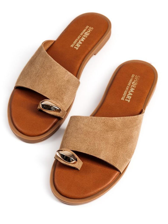 The Shoemart Δερμάτινα Γυναικεία Σανδάλια Μπεζ
