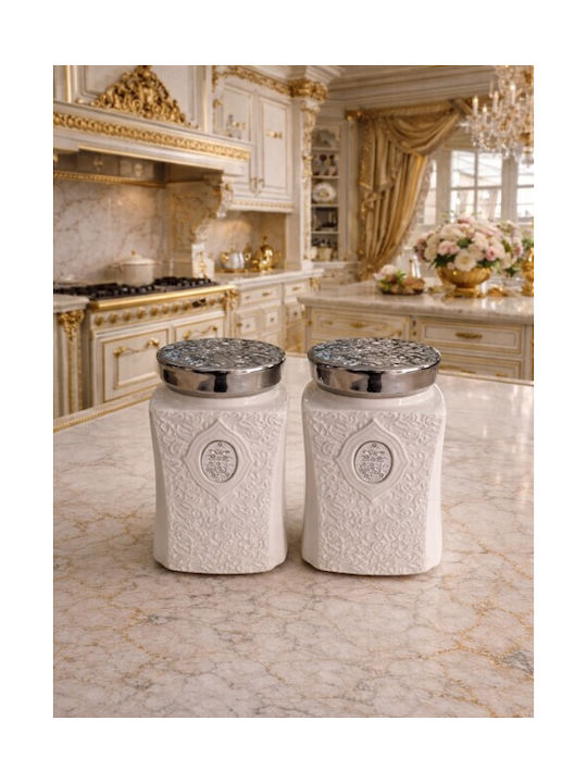 Galifas Set of 2 Brown Ceramic Sugar and Coffee Jars with Lid 9x17cm 2 Pieces