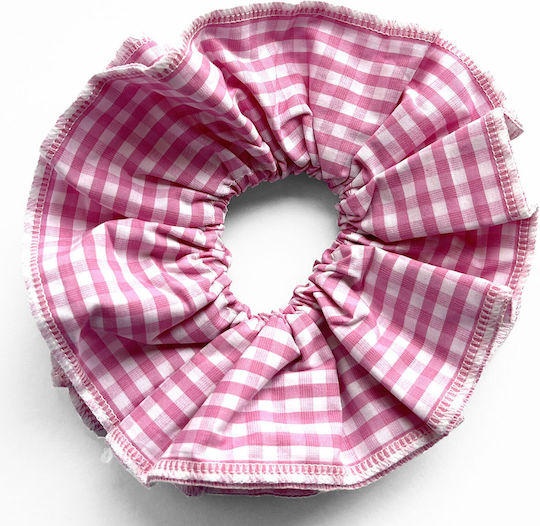 Avizar Scrunchie Maxi Vichy Vintage Roz Din Material Textil Împăturit Pentru Păr Roz