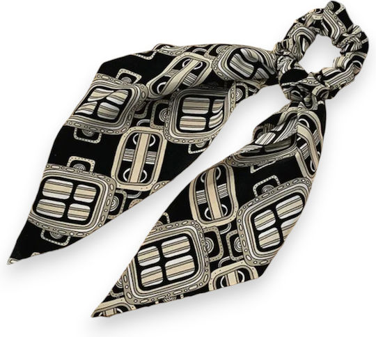 Avizar Scrunchie Long Scarf Hair In Printed Satin Chevron Graphic Beige Beige