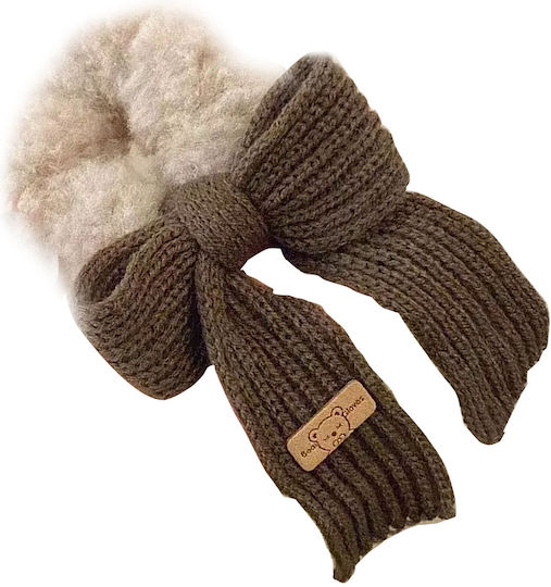 Avizar Scrunchie Duveteux Elastic Pentru Păr Din Blană Tricotată Călduros Kaki