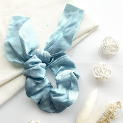Avizar Scrunchie Short Scarf Hair In Satin Butterfly Elegant Blue Light Blue