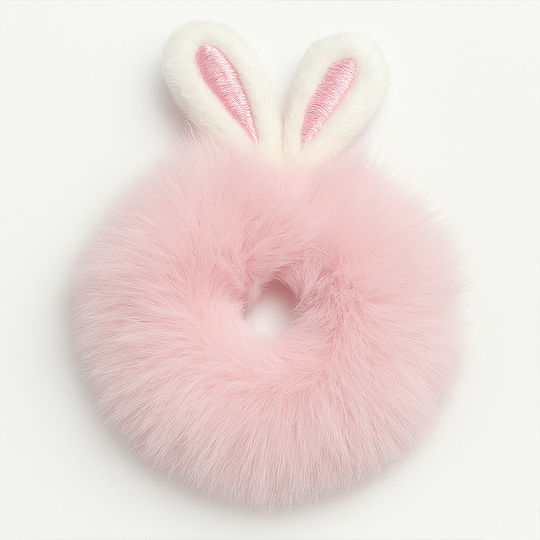 Avizar Classic Scrunchie Fluffy Hair Pink Rabbit Ears Pink