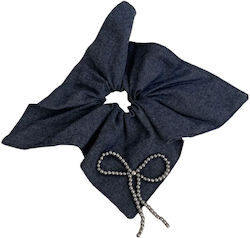 Avizar Scrunchie Maxi Hair In Soft Denim Fabric Silver Knot Navy Blue