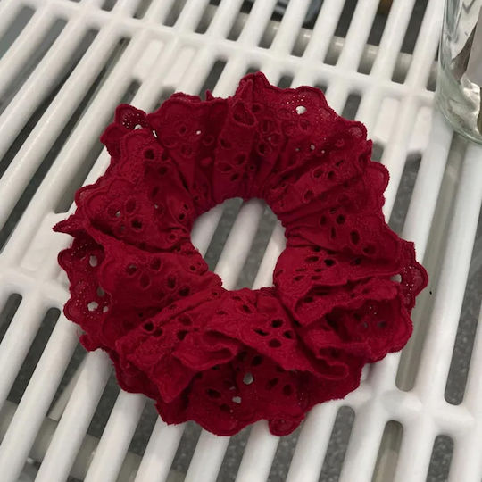 Avizar Classic Scrunchie Vintage Bordeaux Embroidered Fabric Hair Burgundy