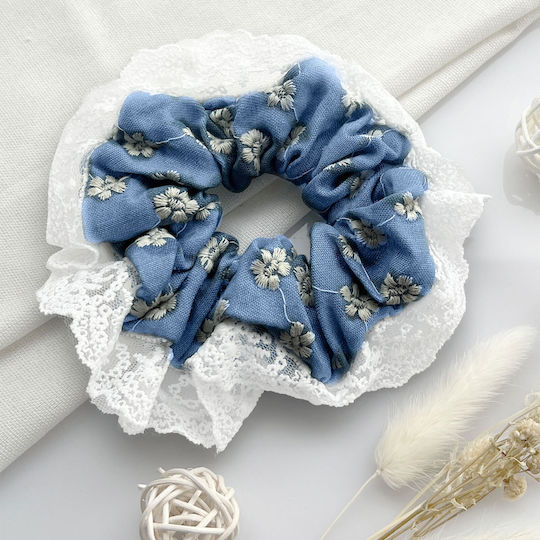 Avizar Класически Ластик За Коса Scrunchie В Дънков Плат Ежедневен Светлосин