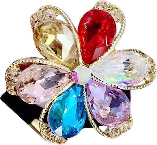 Avizar Casual Elastic Polychromed Refined Rhinestone Glossy Flower Hair Multicolour
