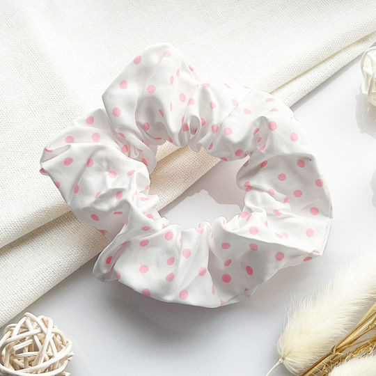 Avizar Klassischer Scrunchy Haar In Weichem Baumwolle Retro Chic Rosa Punkt Weiß Rosa