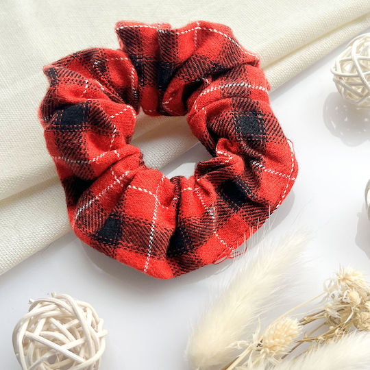Avizar Classic Scrunchie Hair In Flannel Checked Minimalist Red Red Black