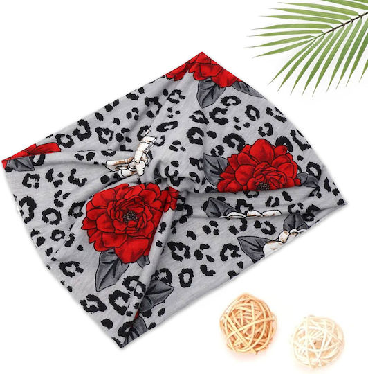 Avizar Leopard Pink Glamor Rotes Bedrucktes Satin Haar Stirnband Grau