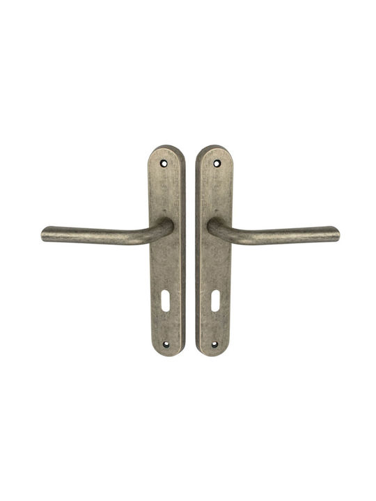 Viobrass Door Handle Middle Door with Plate No 65 Pair Nickel