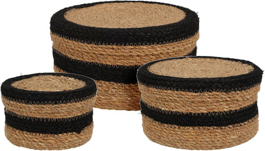 Set Decorative Wicker Baskets with Lid Black 3 Pieces