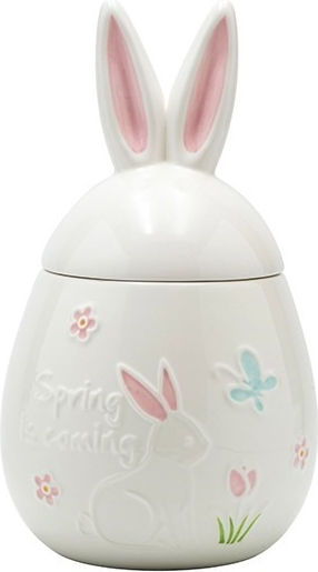 Ceramic Easter Jar Rabbit Shape White-Pink 11.8x23.4cm 818-00025 Storage Container & Biscuit Jar