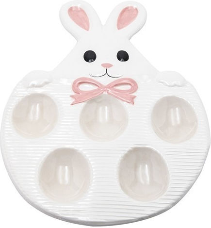 Keramik Tablett Oster Eier Weiß-Rosa 21,2x21,2cm 818-00026 – Eierkorb Serviertablett 5 Stücke