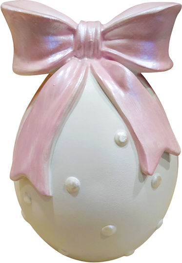Easter Decorative Egg Polyresin White Pink Bow 7.8x12cm 818-00056 Vintage Romantic Decoration