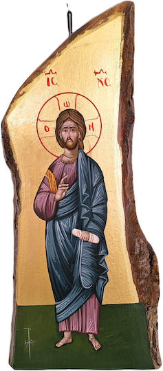 Jesus Christ Handmade Icon Paintings Crafted on Natural Beechwood Gold Leaf Height 45 Cm Width 20 Cm