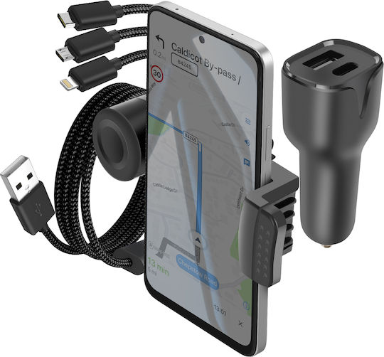 Avizar Set Auto Zubehör Usb-c Ladegerät + 3-in-1 Kabelhalterung Schwarz