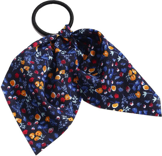 Elastic Scarf Hair Ribbon In Veil Flowered Romantic Navy Blue