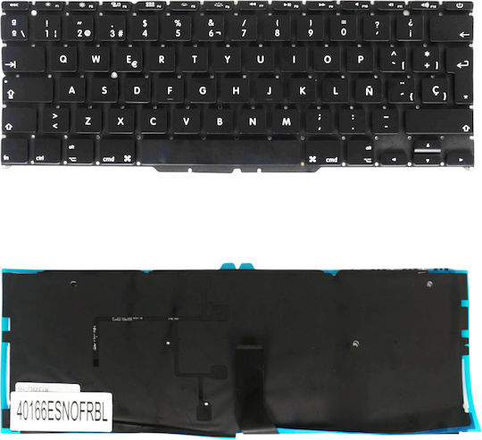 Spanish Laptop Keyboard for Apple Macbook Air 11'' A1370 A1465 MC505 MC506 MC968 MD223 MD224 MD711 MC969 MD712 661-6072 661-5739 069-7004-a ES No Frame Backlit Black Code 40166esnofrbl