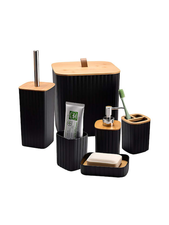 Set Accesorii Baie 6 Piese Avizar Coș de Gunoi Dispenser Săpun Negru