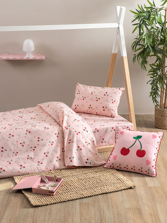 Palamaiki Σετ Σεντόνια Μονά Βαμβακερά Mk778 Ροζ 170x260cm 3τμχ