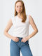 Γυναικείο Crop Top Βαμβακερό Αμάνικο με V Λαιμόκοψη White