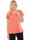 Damen Bluse Baumwollfarbe Koralle